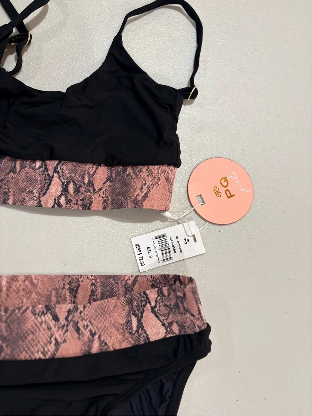 Pilyq Black Bikini with Pink Snake-Print Band